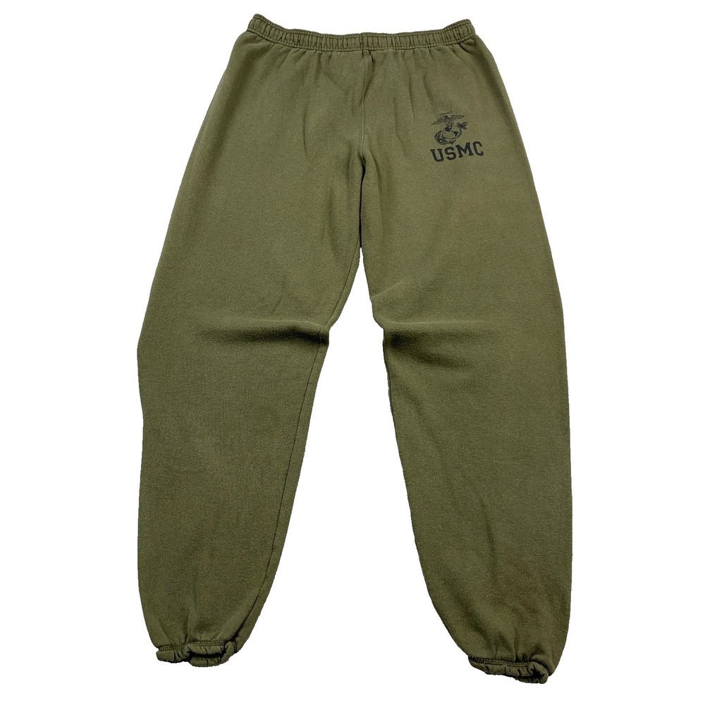 Vintage USMC Sweatpants Men Large Olive Green Tapered Marines Made In USA Adult